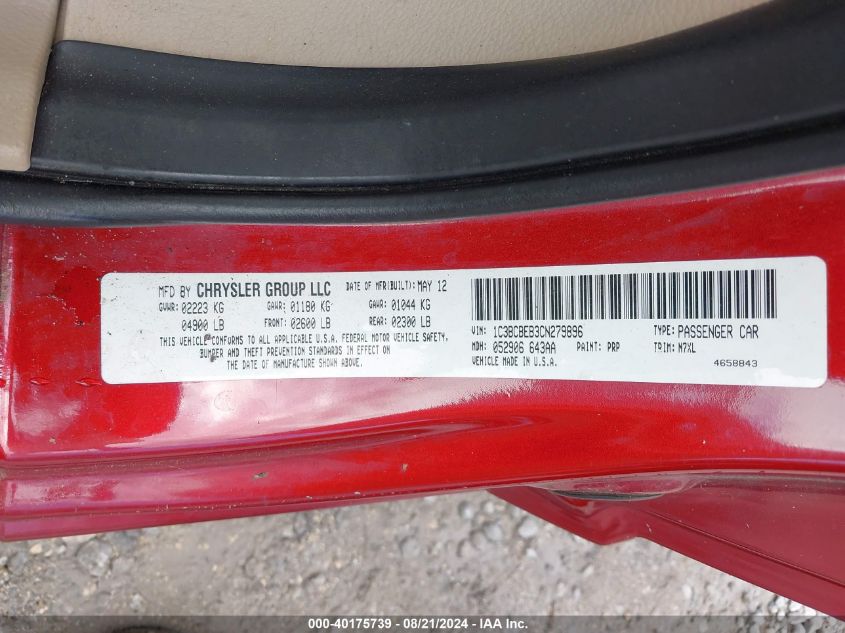 2012 Chrysler 200 Touring VIN: 1C3BCBEB3CN279896 Lot: 40175739