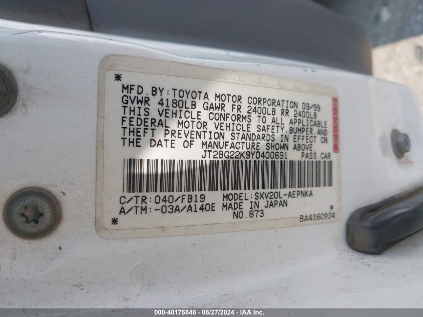 JT2BG22K9Y0400691 2000 Toyota Camry Le