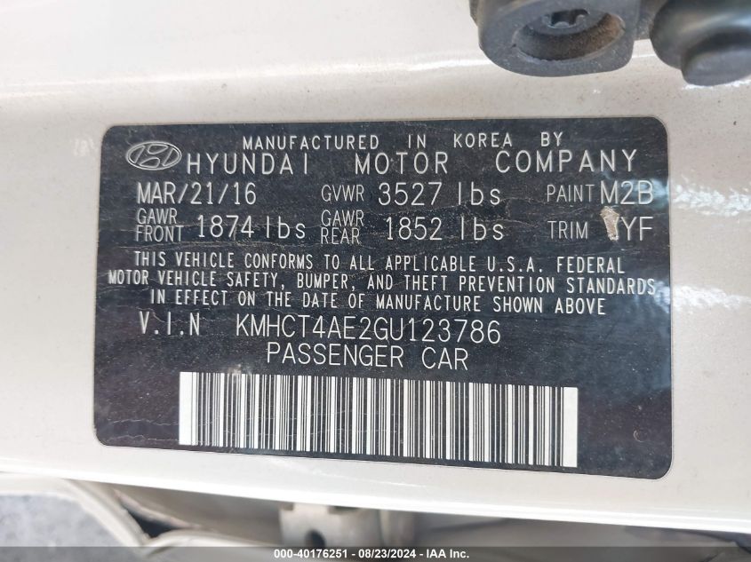 KMHCT4AE2GU123786 2016 Hyundai Accent Se