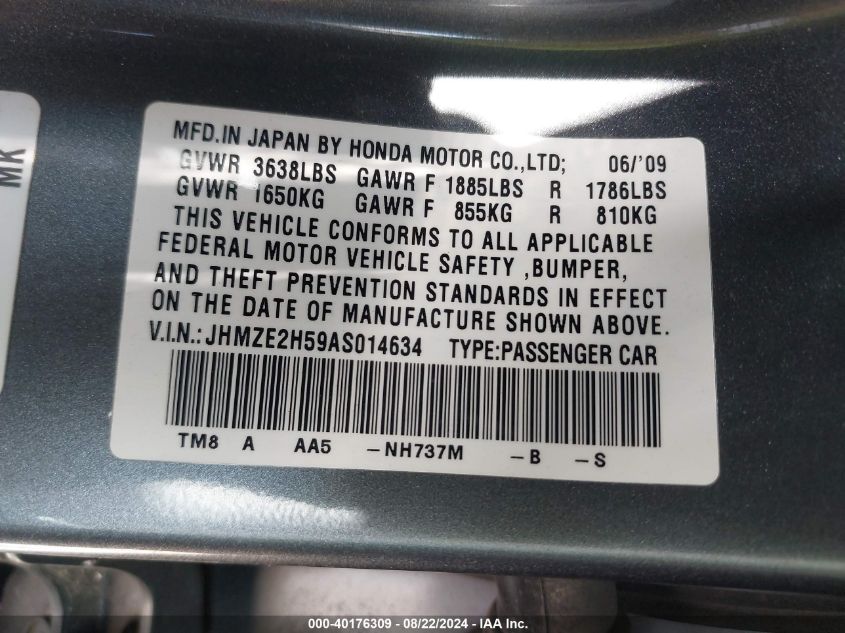 JHMZE2H59AS014634 2010 Honda Insight Lx