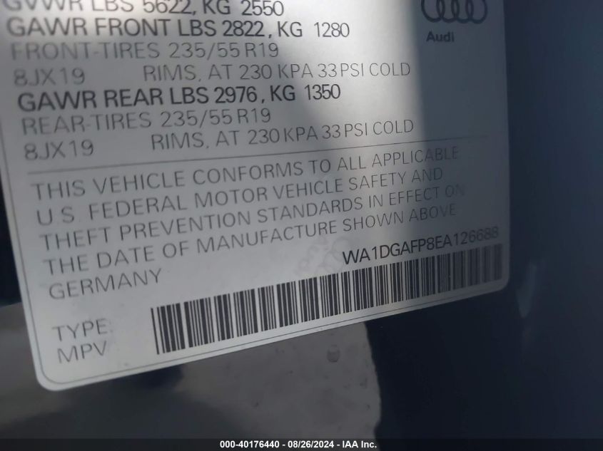 WA1DGAFP8EA126688 2014 Audi Q5 3.0T Premium Plus