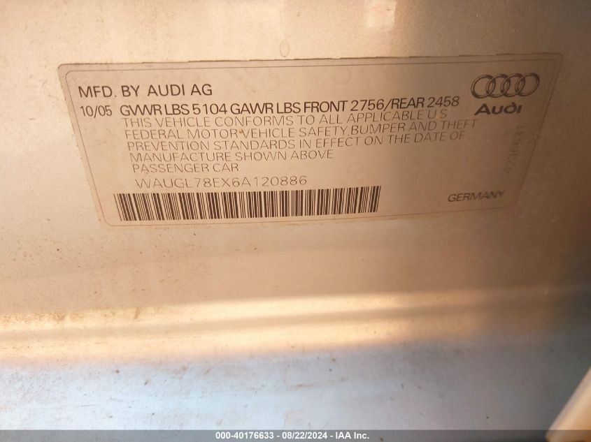 WAUGL78EX6A120886 2006 Audi S4 4.2