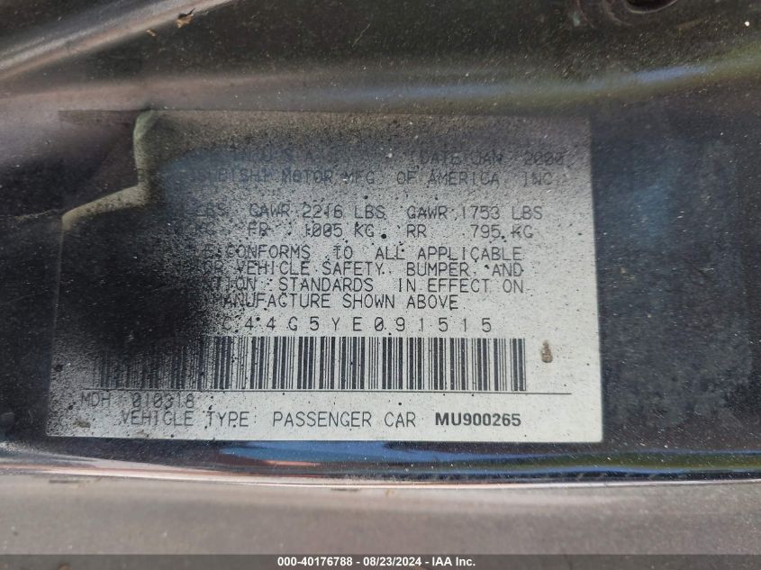 2000 Mitsubishi Eclipse Gs VIN: 4A3AC44G5YE091515 Lot: 40176788