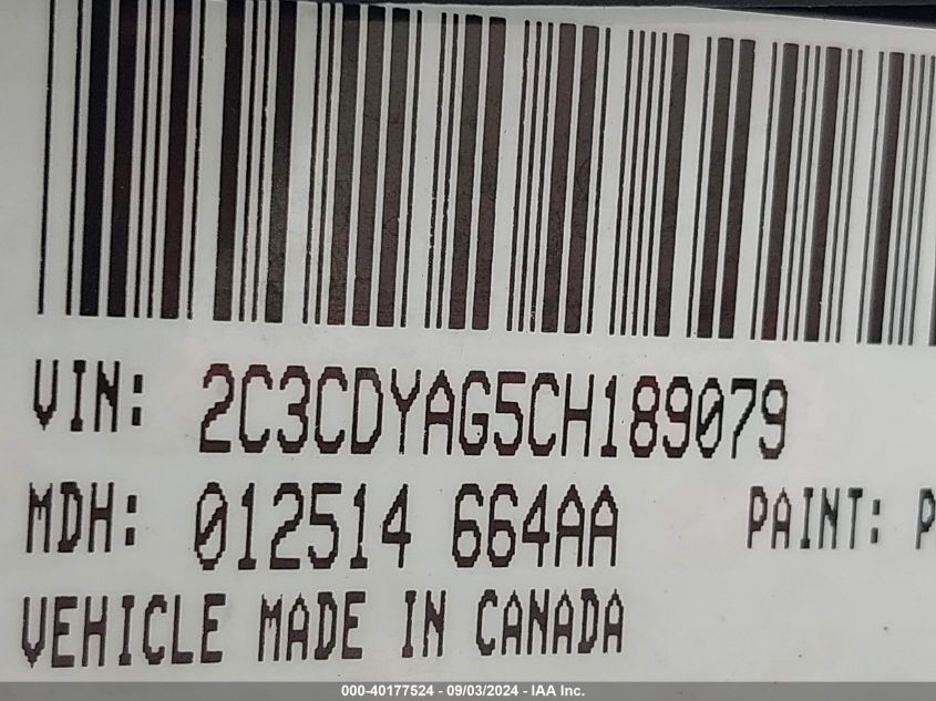 2012 Dodge Challenger Sxt VIN: 2C3CDYAG5CH189079 Lot: 40177524