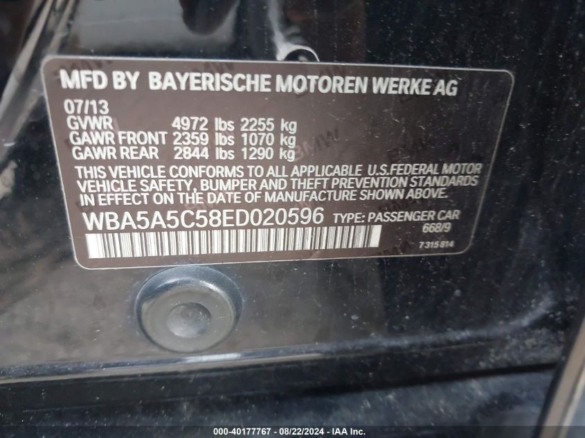 2014 BMW 528I VIN: WBA5A5C58ED020596 Lot: 40177767