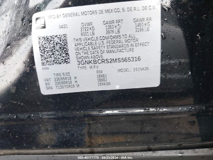 3GNKBCRS2MS565316 2021 Chevrolet Blazer Fwd 2Lt