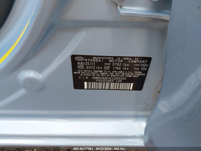 KMHDH4AE4CU283569 2012 Hyundai Elantra Gls (Ulsan Plant)