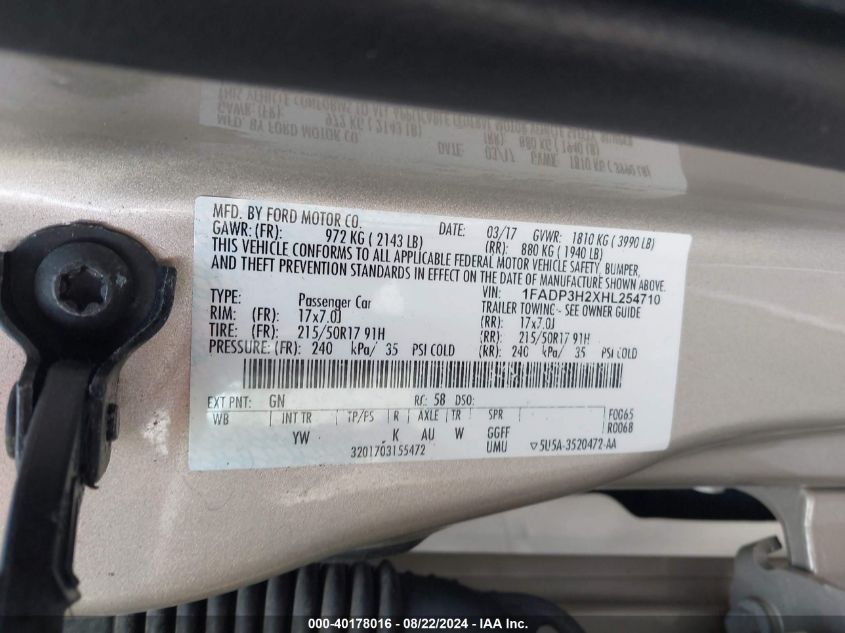 VIN 1FADP3H2XHL254710 2017 FORD FOCUS SEL