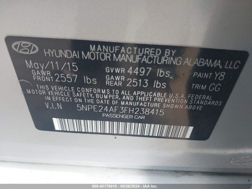 2015 HYUNDAI SONATA SE - 5NPE24AF3FH238415