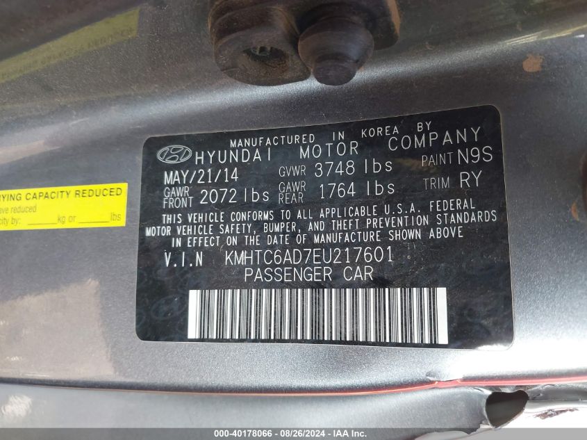 2014 HYUNDAI VELOSTER BASE W/BLACK - KMHTC6AD7EU217601