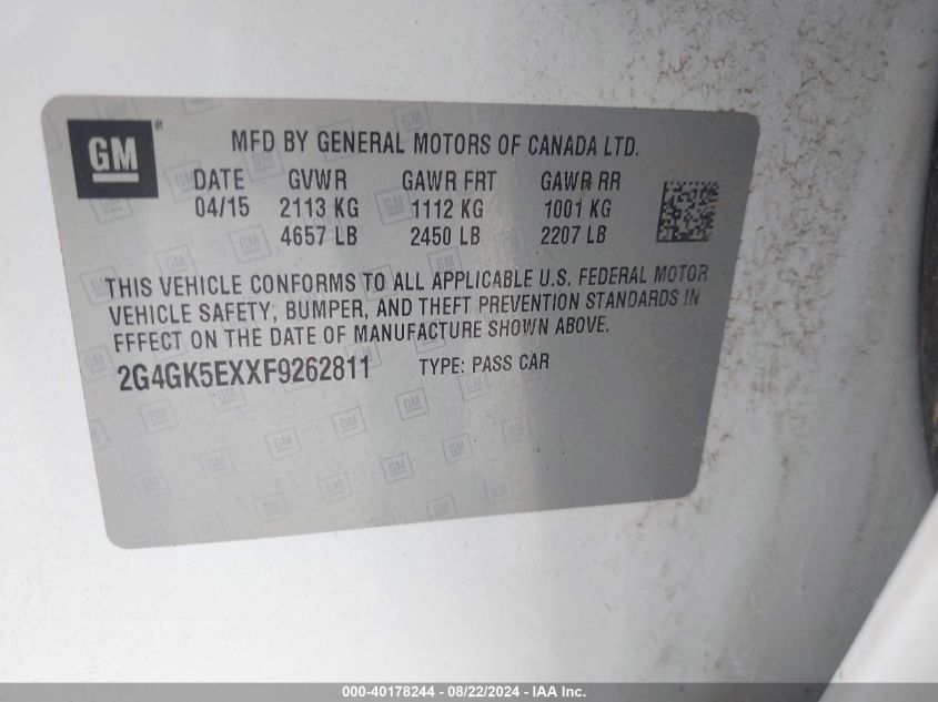 2G4GK5EXXF9262811 2015 Buick Regal Turbo