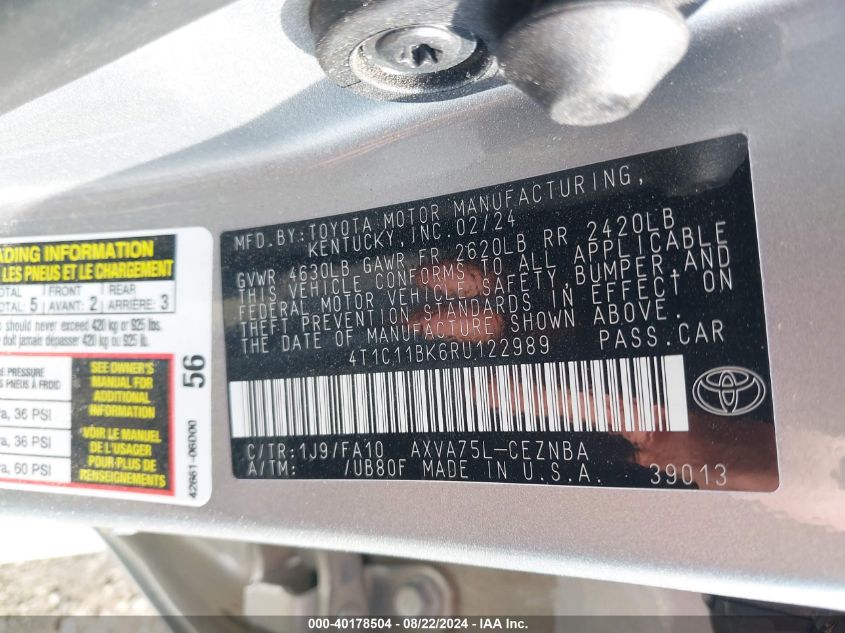 2024 TOYOTA CAMRY LE - 4T1C11BK6RU122989