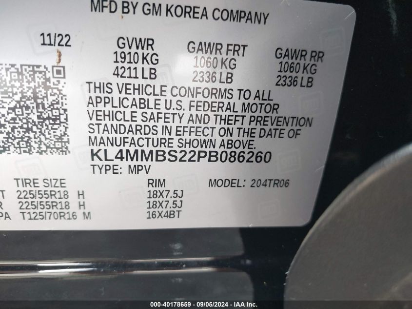 2023 Buick Encore Gx Preferred Fwd VIN: KL4MMBS22PB086260 Lot: 40178659