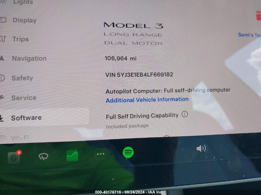 2020 Tesla Model 3 Long Range Dual Motor All-Wheel Drive VIN: 5YJ3E1EB4LF669182 Lot: 40178715