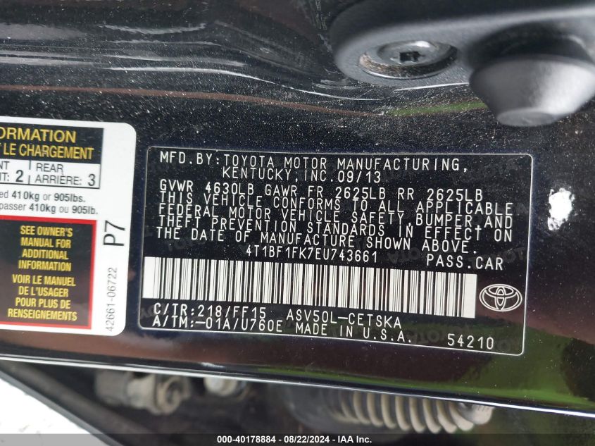 4T1BF1FK7EU743661 2014 Toyota Camry Se