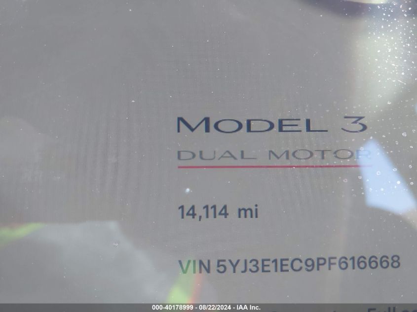 2023 Tesla Model 3 Performance Dual Motor All-Wheel Drive VIN: 5YJ3E1EC9PF616668 Lot: 40178999