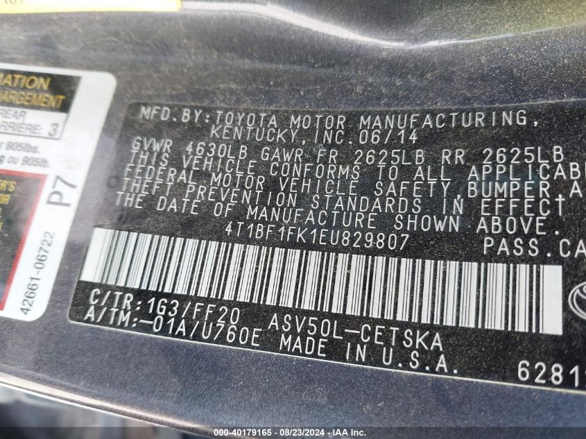 4T1BF1FK1EU829807 2014 Toyota Camry Se