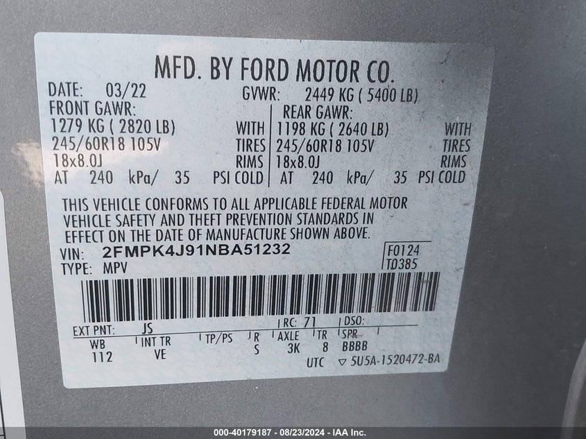 2022 FORD EDGE SEL - 2FMPK4J91NBA51232