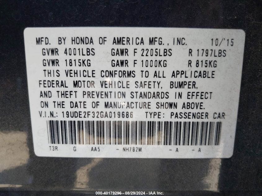 19UDE2F32GA019686 2016 Acura Ilx 2.4L/Acurawatch Plus Package