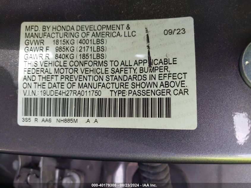 19UDE4H27RA011750 2024 Acura Integra