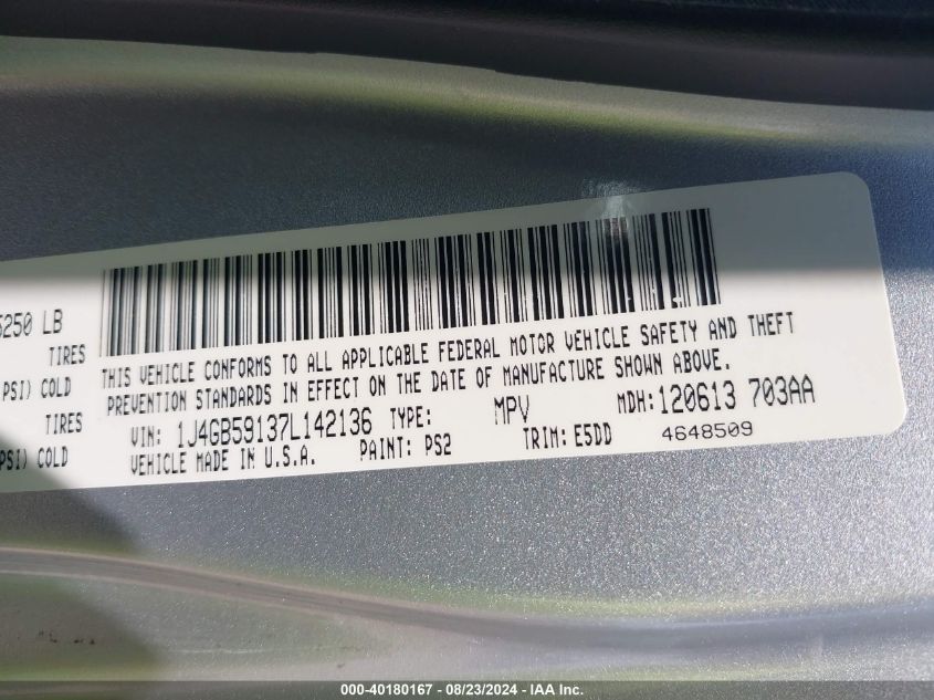 2007 Jeep Wrangler Unlimited Sahara VIN: 1J4GB59137L142136 Lot: 40180167
