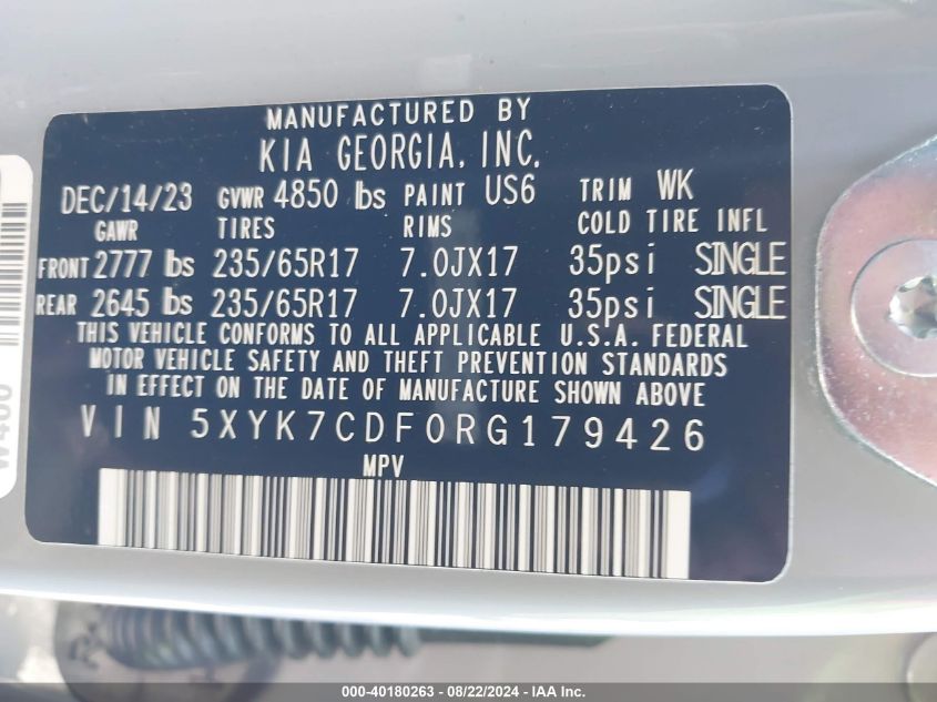 2024 Kia Sportage X-Pro VIN: 5XYK7CDF0RG179426 Lot: 40180263