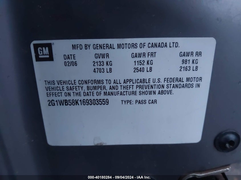 2G1WB58K169303559 2006 Chevrolet Impala Ls