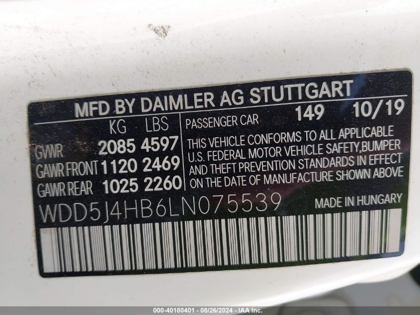 WDD5J4HB6LN075539 2020 Mercedes-Benz Cla 250 4Matic