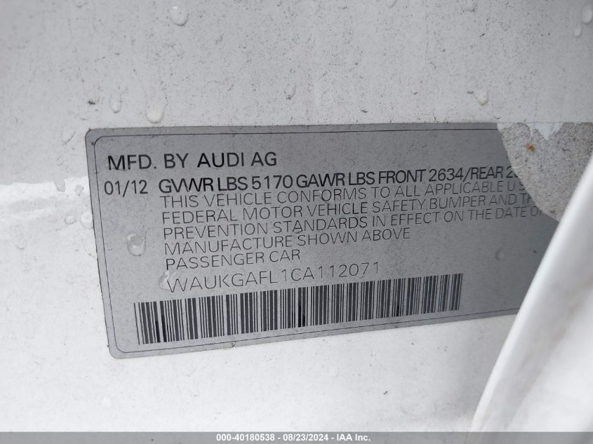 WAUKGAFL1CA112071 2012 Audi S4 3.0 Premium Plus