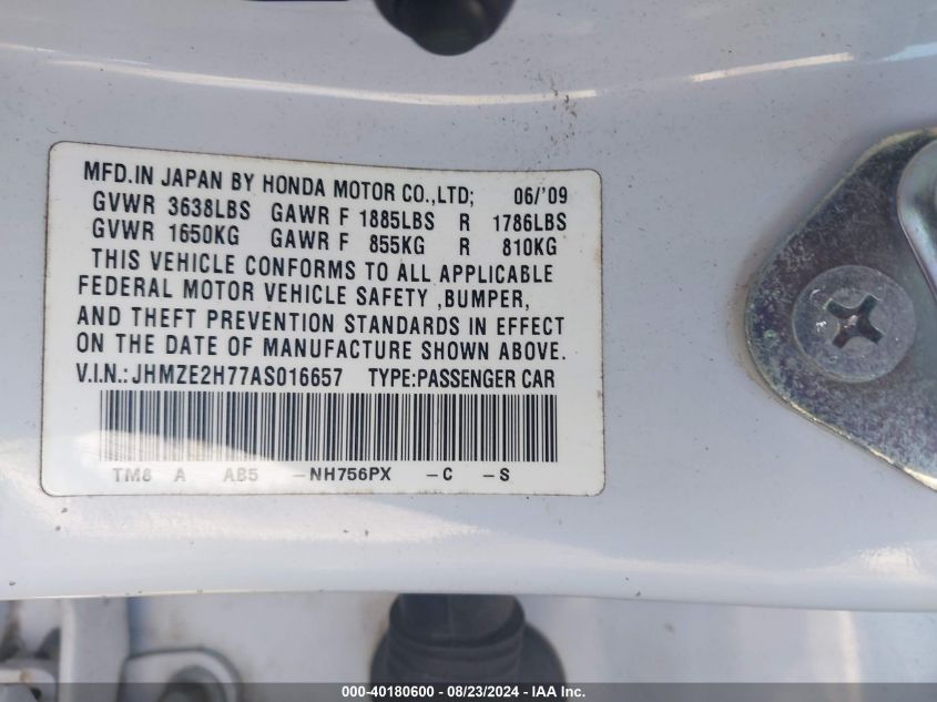 JHMZE2H77AS016657 2010 Honda Insight Ex