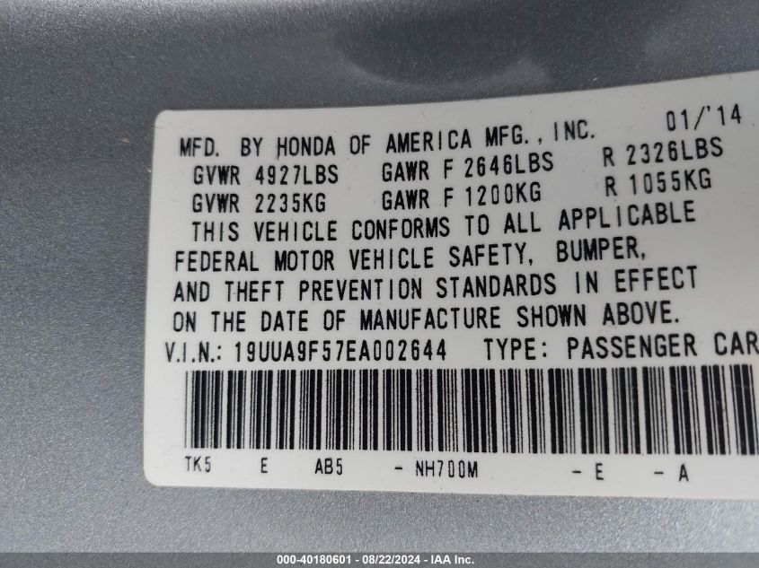 19UUA9F57EA002644 2014 Acura Tl 3.7