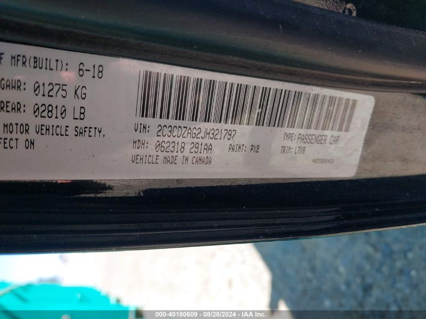 2018 Dodge Challenger Sxt VIN: 2C3CDZAG2JH321797 Lot: 40180609