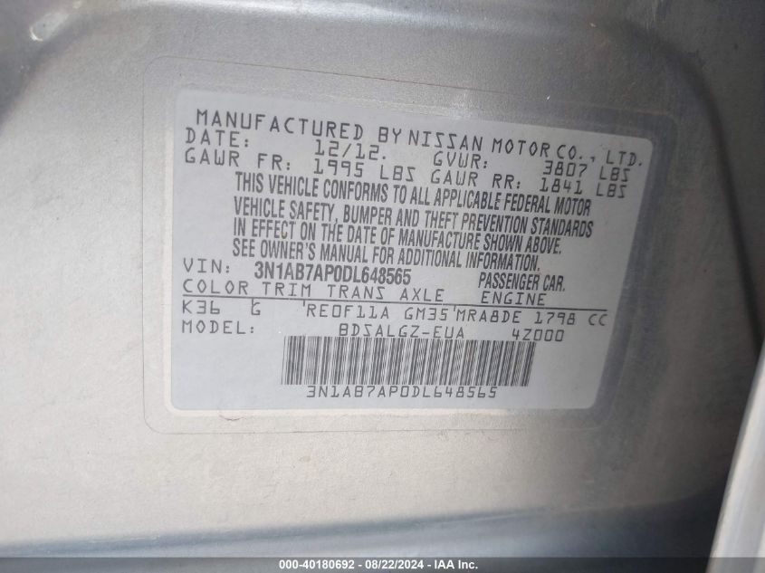 3N1AB7AP0DL648565 2013 Nissan Sentra Sl