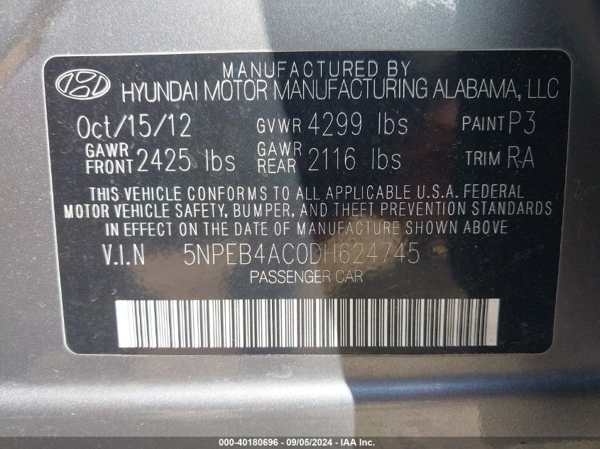 2013 HYUNDAI SONATA GLS - 5NPEB4AC0DH624745