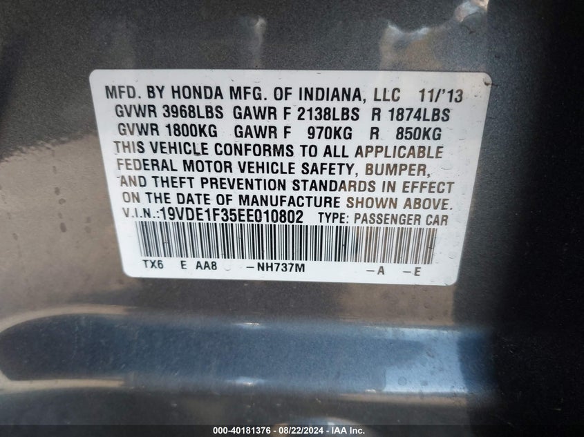 2014 ACURA ILX 2.0L - 19VDE1F35EE010802