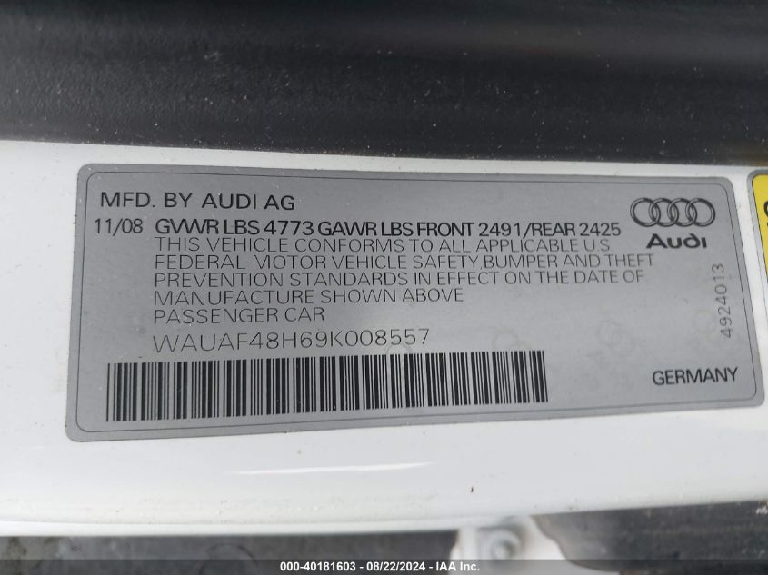 WAUAF48H69K008557 2009 Audi A4 2.0T Special Edition