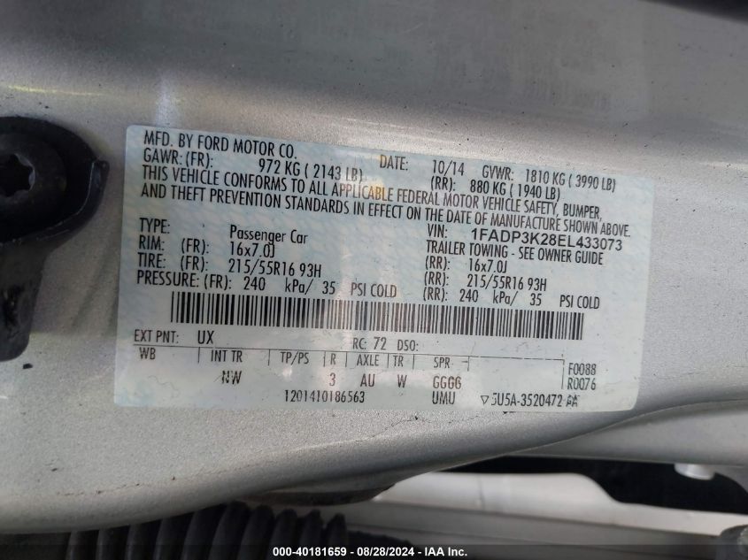 1FADP3K28EL433073 2014 Ford Focus Se