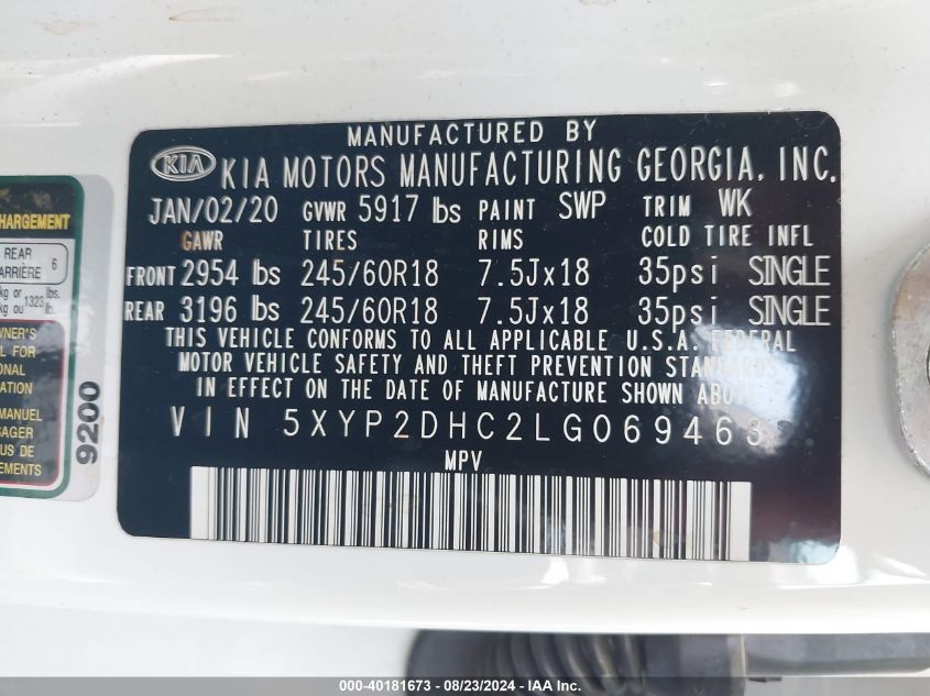 5XYP2DHC2LG069463 2020 Kia Telluride Lx