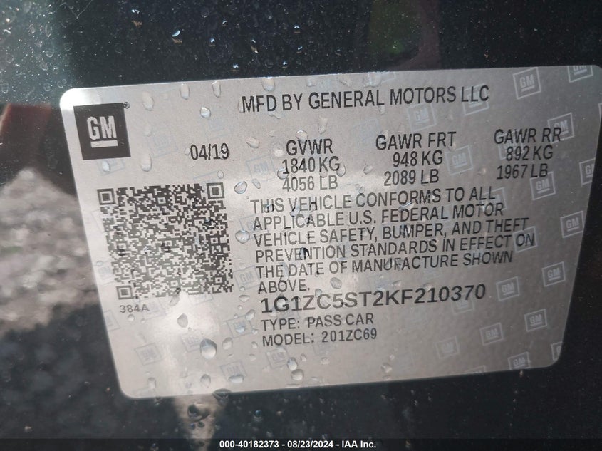 2019 CHEVROLET MALIBU 1FL - 1G1ZC5ST2KF210370