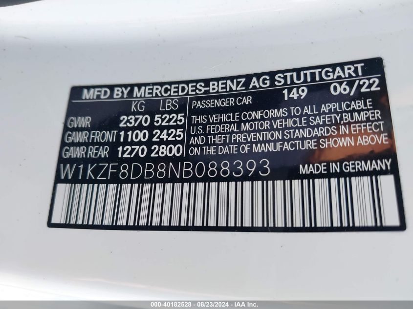 W1KZF8DB8NB088393 2022 Mercedes-Benz E 350