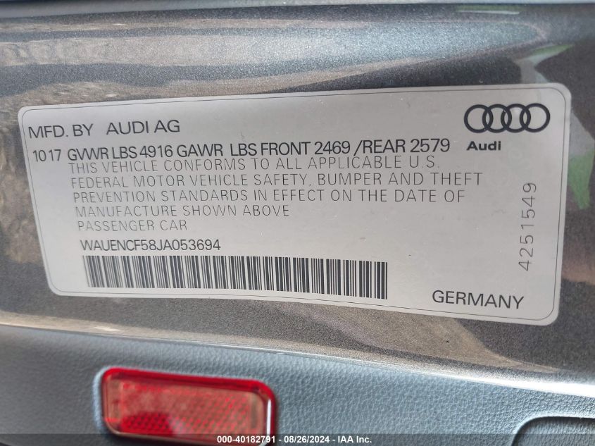 WAUENCF58JA053694 2018 Audi A5 2.0T Premium