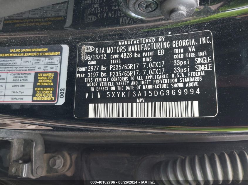 5XYKT3A15DG369994 2013 Kia Sorento Lx