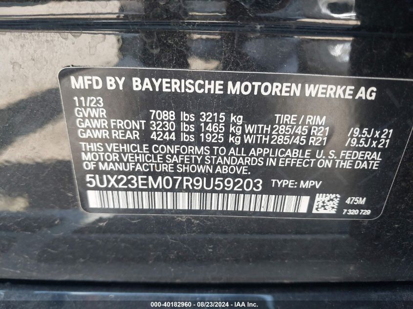 5UX23EM07R9U59203 2024 BMW X7 xDrive40I