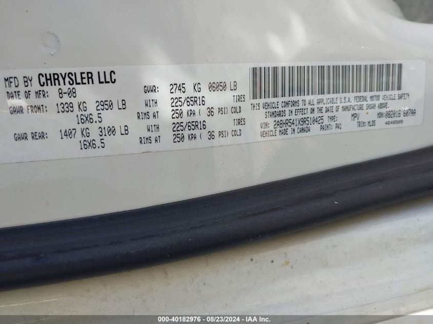 2009 Chrysler Town & Country Touring VIN: 2A8HR541X9R510425 Lot: 40182976