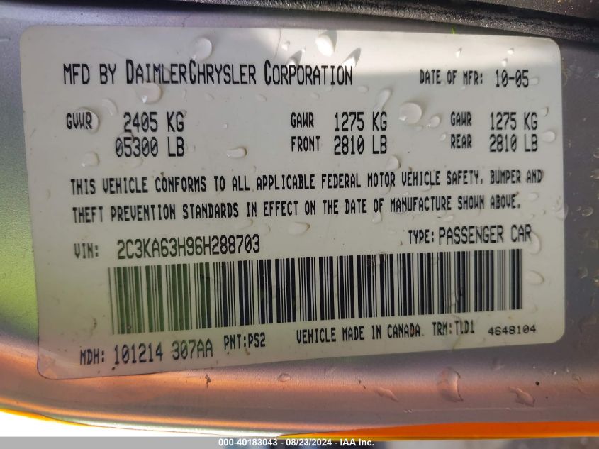 2C3KA63H96H288703 2006 Chrysler 300C