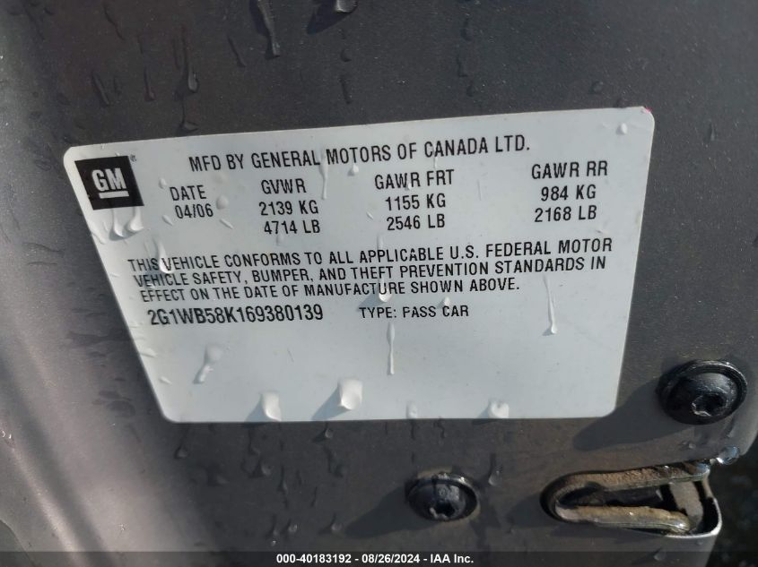 2G1WB58K169380139 2006 Chevrolet Impala Ls