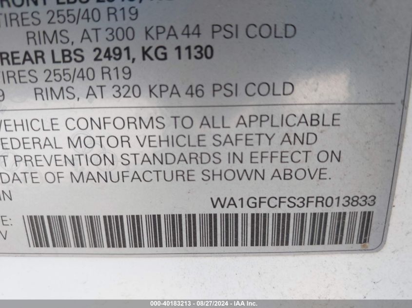 WA1GFCFS3FR013833 2015 Audi Q3 2.0T Premium Plus