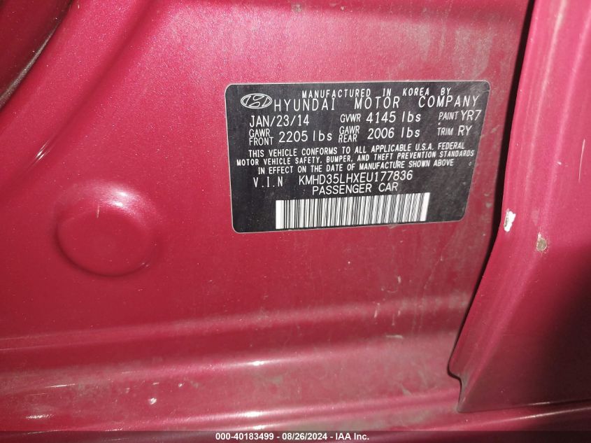 2014 Hyundai Elantra Gt VIN: KMHD35LHXEU177836 Lot: 40183499