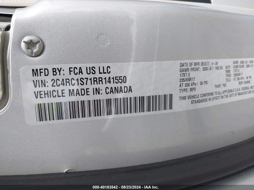 2024 Chrysler Pacifica Hybrid Select VIN: 2C4RC1S71RR141550 Lot: 40183542