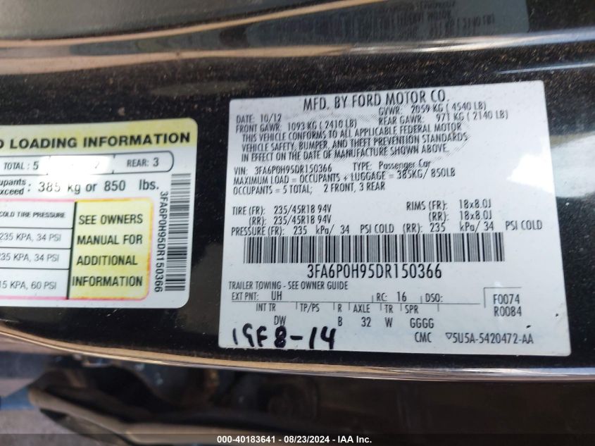 2013 FORD FUSION SE - 3FA6P0H95DR150366